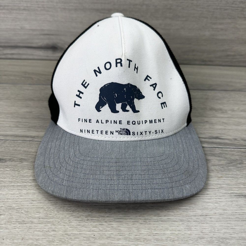 The North Face Snapback Hat Unisex One Size White Gray Mesh Back Cotton